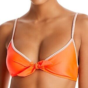 Lemlem Lena Tie Swim Spaghetti Straps Bikini Top Size L Bright Orange
